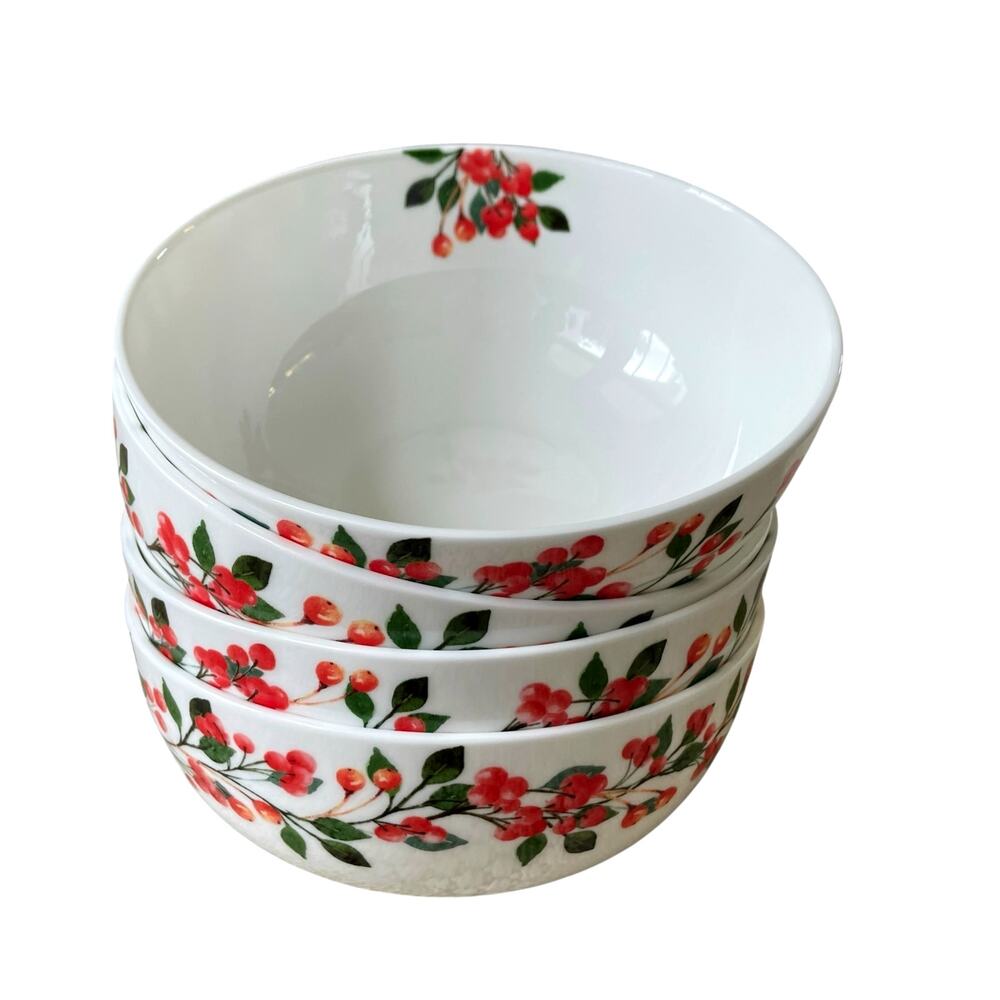 MIKASA Cardinal Leaves Porcelain Bowl 6in Set of 4 All Purpose NEW